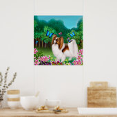 Papillon Dog in Garden Print Poster (Küche)