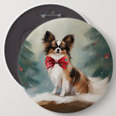 Papillon Dog in Schnee Weihnachten Button (Vorne & Hinten)
