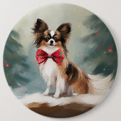 Papillon Dog in Schnee Weihnachten Button (Vorderseite)