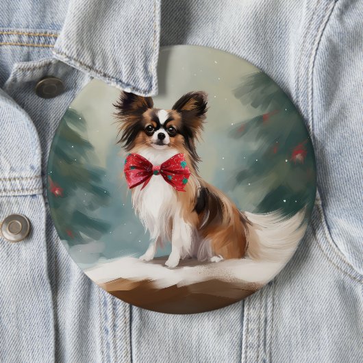 Papillon Dog in Schnee Weihnachten Button (Beispiel)