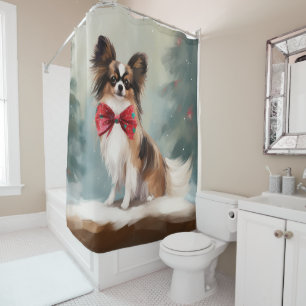 Papillon Dog in Schnee Weihnachten Duschvorhang