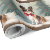 Papillon Dog in Schnee Weihnachten Geschenkpapier (Rolleneckpunkt)