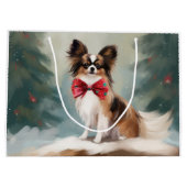 Papillon Dog in Schnee Weihnachten Große Geschenktüte (Rückseite)