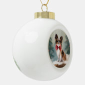 Papillon Dog in Schnee Weihnachten Keramik Kugel-Ornament (Links)