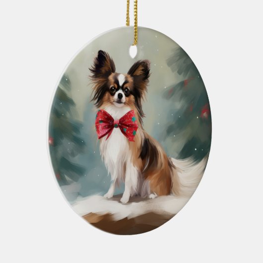 Papillon Dog in Schnee Weihnachten Keramik Ornament (Rechts)