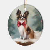 Papillon Dog in Schnee Weihnachten Keramik Ornament (Links)