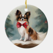 Papillon Dog in Schnee Weihnachten Keramik Ornament (Hinten)