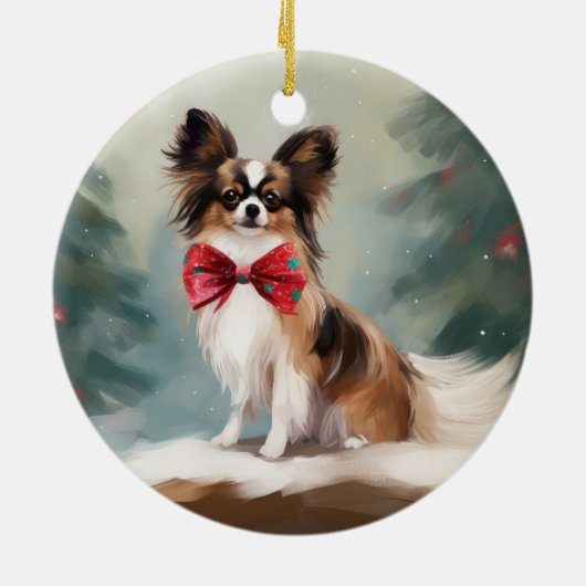Papillon Dog in Schnee Weihnachten Keramik Ornament (Hinten)