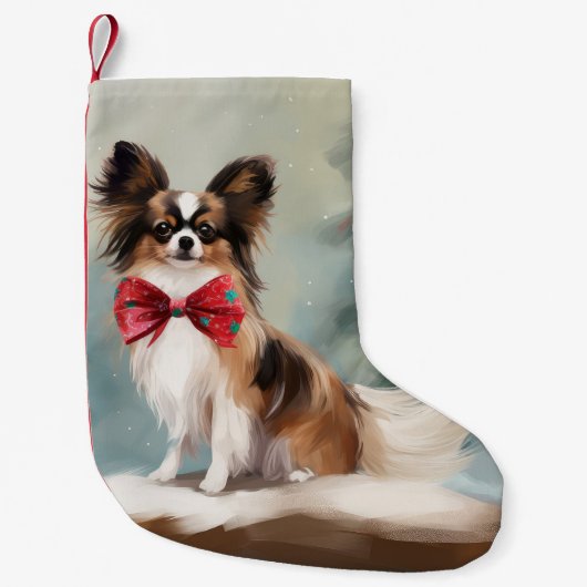 Papillon Dog in Schnee Weihnachten Kleiner Weihnachtsstrumpf (Vorderseite)