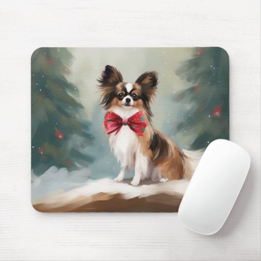 Papillon Dog in Schnee Weihnachten Mousepad (Mit Mouse)