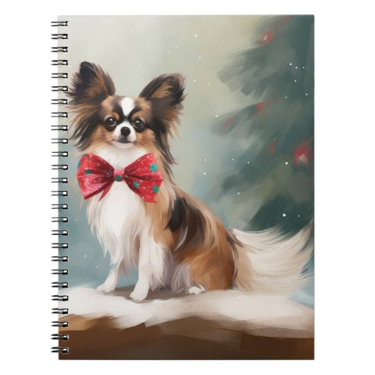 Papillon Dog in Schnee Weihnachten Notizblock (Vorderseite)