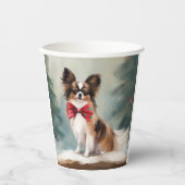 Papillon Dog in Schnee Weihnachten Pappbecher (Vorderseite)