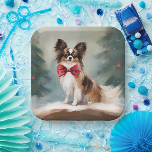 Papillon Dog in Schnee Weihnachten Pappteller (Party)