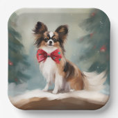 Papillon Dog in Schnee Weihnachten Pappteller (Vorderseite)