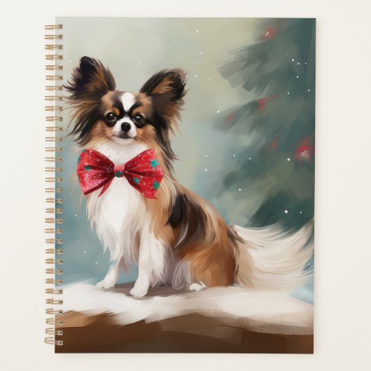 Papillon Dog in Schnee Weihnachten Planer (Vorderseite)