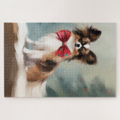 Papillon Dog in Schnee Weihnachten Puzzle (Horizontal)