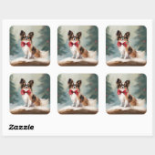 Papillon Dog in Schnee Weihnachten Quadratischer Aufkleber (Blatt)
