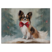Papillon Dog in Schnee Weihnachten Schneidebrett (Vorderseite)
