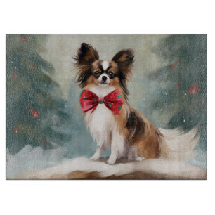 Papillon Dog in Schnee Weihnachten Schneidebrett