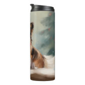Papillon Dog in Schnee Weihnachten Thermosbecher (Nach rechts gedreht)