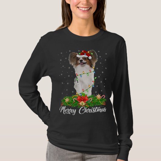 Papillon Dog Lover Weihnachtsmannmütze Papillon Ch T-Shirt (Vorderseite)