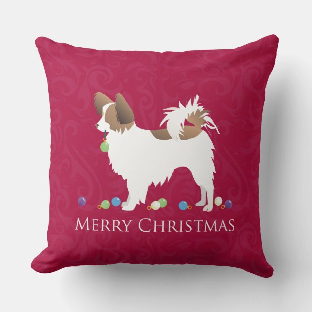 Papillon Dog Merry Christmas Design Kissen (Vorderseite)