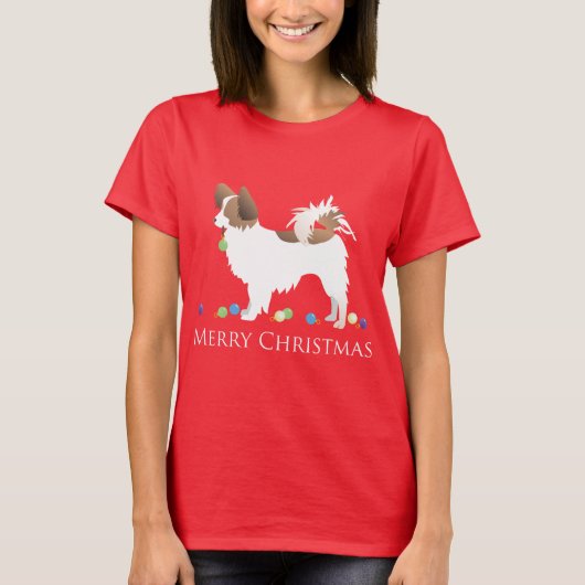 Papillon Dog Merry Christmas Design T-Shirt (Vorderseite)