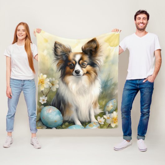 Papillon Dog mit Ostereier Urlaub Fleecedecke (Beispiel)