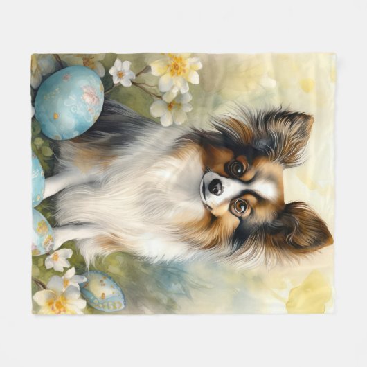Papillon Dog mit Ostereier Urlaub Fleecedecke (Vorderseite (Horizontal))