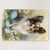 Papillon Dog mit Ostereier Urlaub Puzzle (Horizontal)