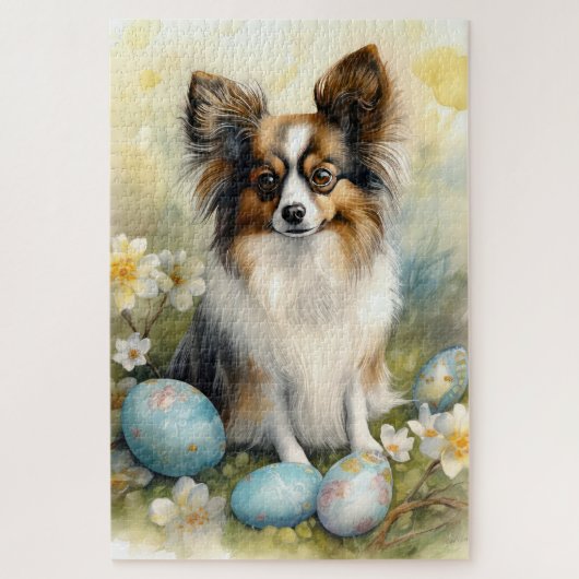 Papillon Dog mit Ostereier Urlaub Puzzle (Vertikal)