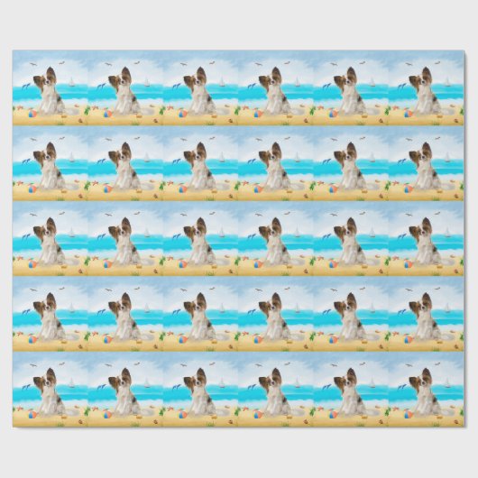 Papillon Dog on Beach Geschenkpapier (Flach)