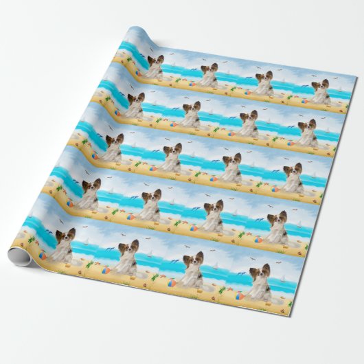 Papillon Dog on Beach Geschenkpapier (Ungerollt)