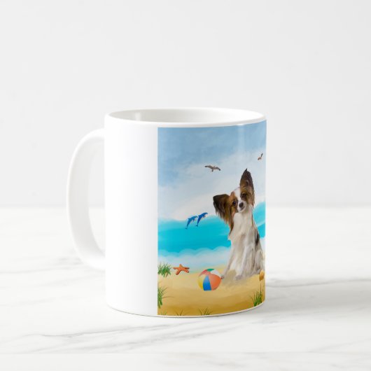 Papillon Dog on Beach Kaffeetasse (Vorderseite Links)