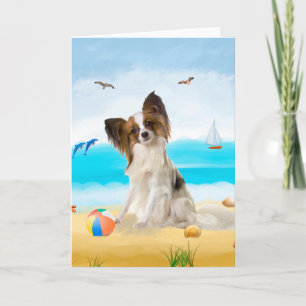 Papillon Dog on Beach  Karte