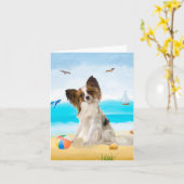 Papillon Dog on Beach Karte (Gelbe Blume)