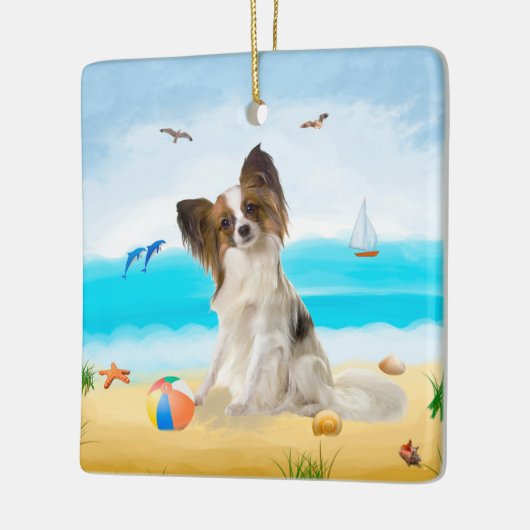 Papillon Dog on Beach Keramikornament (Links)