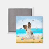 Papillon Dog on Beach Magnet (Vorderseite/Rückseite)