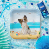 Papillon Dog on Beach Pappteller (Party)
