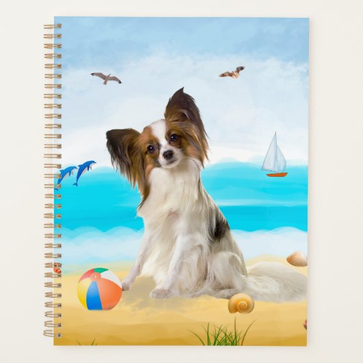 Papillon Dog on Beach Planer (Vorderseite)