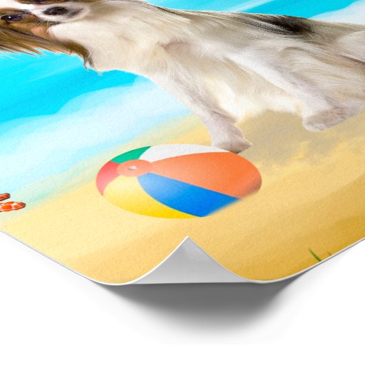 Papillon Dog on Beach Poster (Ecke)
