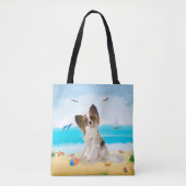 Papillon Dog on Beach Tasche (Vorderseite)