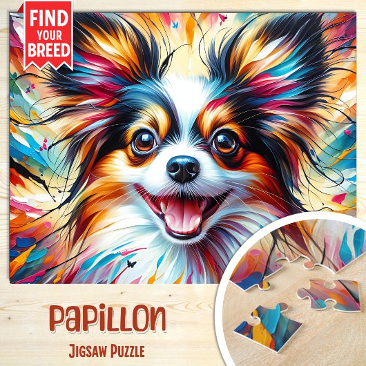 Papillon Dog Portrait Akryllische Kunst Print Dog  Puzzle