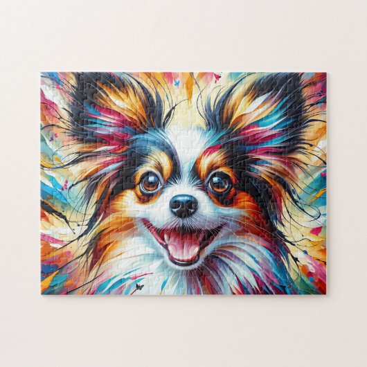 Papillon Dog Portrait Akryllische Kunst Print Dog Puzzle (Horizontal)