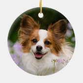 Papillon Dog Romantisches Niedliches Portrait Keramikornament (Hinten)