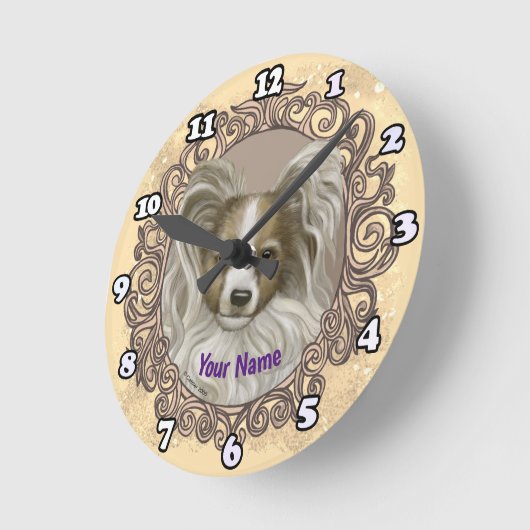 Papillon Dog Runde Wanduhr (Winkel)