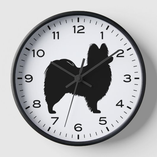 Papillon Dog Silhouette mit Nummern und Minuten Uhr (Vorderseite)