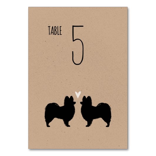 Papillon Dog Silhouetten Hochzeit Empfang Tischnummer (Vorderseite)