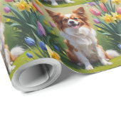 Papillon Dog Spring Flowers Malerei Geschenkpapier (Rolleneckpunkt)