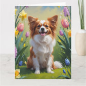 Papillon Dog Spring Flowers Malerei Karte (Vorderseite)